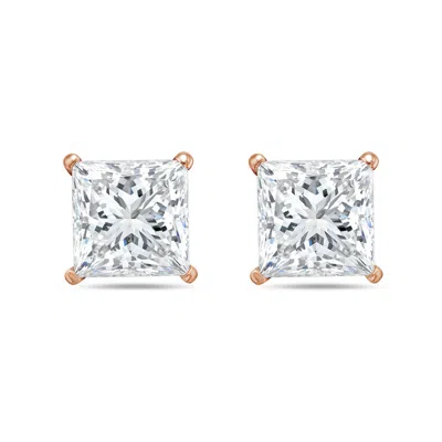 DIANA M. 14KT 2CT LAB GROWN 4 PRONG STUDS PRINCESS CUT, DEF COLOR, VS CLARITY, EXCELLENT CUT