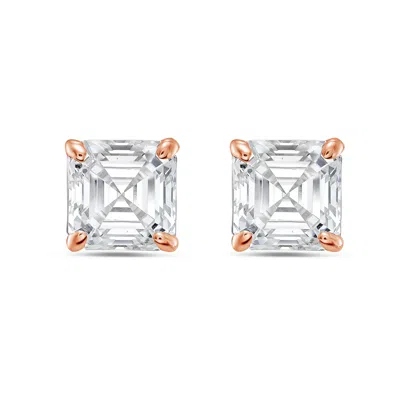 DIANA M. 14KT 3CT LAB GROWN 4 PRONG STUDS ASSCHER CUT, DEF COLOR, VS CLARITY, EXCELLENT CUT