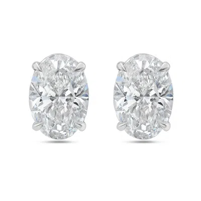 DIANA M. 14KT 3CT LAB GROWN 4 PRONG STUDS OVAL CUT, DEF COLOR, VS CLARITY, EXCELLENT CUT