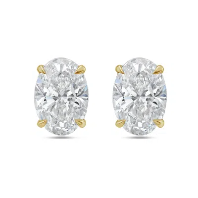 DIANA M. 14KT 3CT LAB GROWN 4 PRONG STUDS OVAL CUT, DEF COLOR, VS CLARITY, EXCELLENT CUT