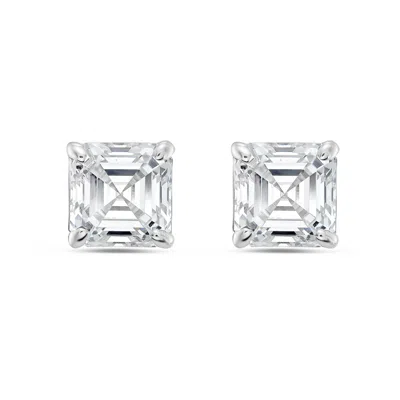 DIANA M. 14KT 8CT LAB GROWN 4 PRONG STUDS ASSCHER CUT, DEF COLOR, VS CLARITY, EXCELLENT CUT