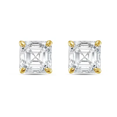 DIANA M. 14KT 8CT LAB GROWN 4 PRONG STUDS ASSCHER CUT, DEF COLOR, VS CLARITY, EXCELLENT CUT