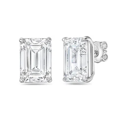 DIANA M. 14KT 8CT LAB GROWN 4 PRONG STUDS EMERALD CUT, DEF COLOR, VS CLARITY, EXCELLENT CUT
