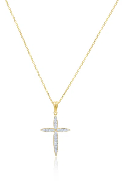 DIANA M. 18 KT YELLOW GOLD, 0.75" DIAMOND ROUNDED OFF CROSS PENDANT ADORNED WITH 0.27 CTS TW OF ROUND DIAMOND