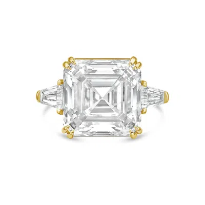 DIANA M. 18KT YELLOW GOLD LAB GROWN ASSCHER CUT AND BAGUETTE ENGAGEMENT RING FEATURING 10 CT CENTER AND 1.00 