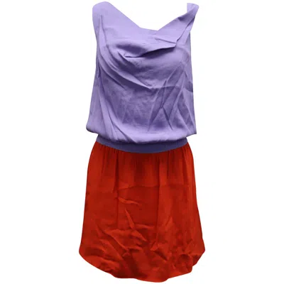 DIANE VON FURSTENBERG DIANE VON FURSTENBERG COLORBLOCK COWL NECKLINE DRESS IN PURPLE AND ORANGE VISCOSE