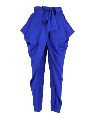 DIANE VON FURSTENBERG DIANE VON FURSTENBERG DRAPED PEGGED PANTS IN BLUE SILK