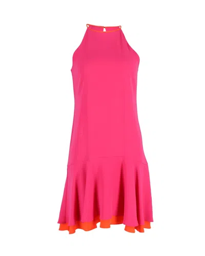 DIANE VON FURSTENBERG DIANE VON FURSTENBERG KERA HALTER NECK LAYERED DRESS IN PINK TRIACETATE