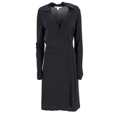 DIANE VON FURSTENBERG DIANE VON FURSTENBERG MIDI WRAP LONG SLEEVE DRESS IN BLACK VISCOSE