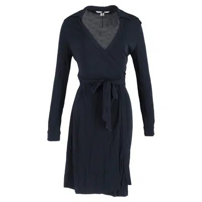 DIANE VON FURSTENBERG DIANE VON FURSTENBERG MINI LONG SLEEVE WRAP DRESS IN NAVY BLUE RAYON