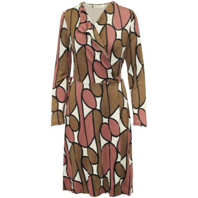 DIANE VON FURSTENBERG DIANE VON FURSTENBERG TWO TONE PRINT WRAP MIDI DRESS IN BROWN/PINK SILK