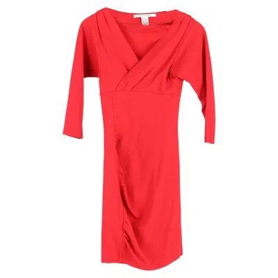 DIANE VON FURSTENBERG V-NECK SHEATH DRESS IN RED VISCOSE