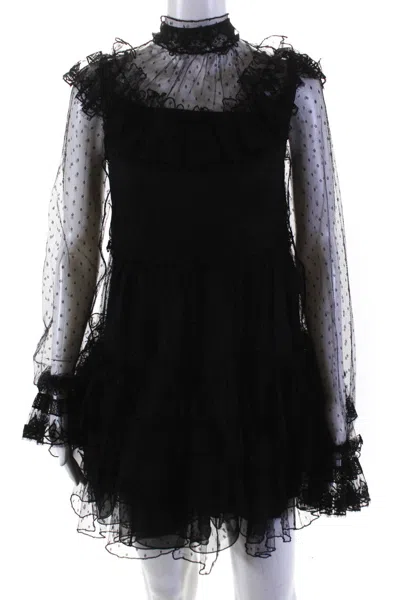 DICE KAYEK WOMENS RUFFLED LACE TIERED TULLE MINI DRESS BLACK