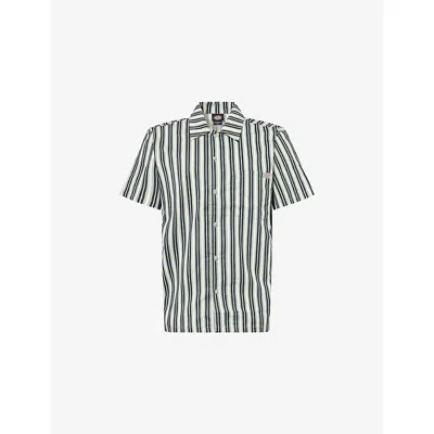 DICKIES MENS ICEBERG GREEN MULTI STRIPE WORK PATCH-POCKET WOVEN SHIRT