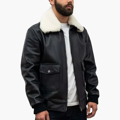 DIE BOMBAY LEDER CO HERREN SCHWARZ LEDERJACKE FLIGHT/BOMBER MIT PELZKRAGEN GRÖSSE XS SML XL XXL