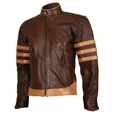 DIE BOMBAY LEDER CO X MEN BROWN WOLVERINE HALLOWEEN LEDERJACKE HERREN BIKER LAMMFELL GRÖSSE M