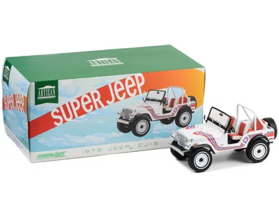 DIECAST MODEL GREENLIGHT 1973 JEEP CJ-5 "SUPER JEEP" WHITE WITH RED AND BLUE GRAPHICS "ARTISAN COLLECTION" SERIES 1/18 DIECAS