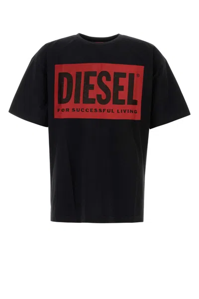 DIESEL BLACK STRETCH COTTON BLEND T-BOX OVERSIZE T-SHIRT