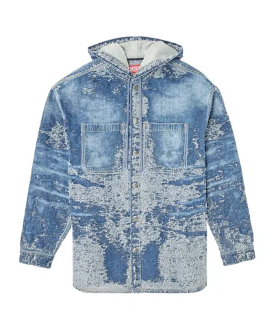 DIESEL DIESEL D-DEWNY-HOOD DISTRESSED DENIM JACKET