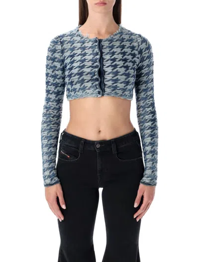 DIESEL DIESEL DIESEL BLUE CROPPED HOUNDSTOOTH CARDIGAN