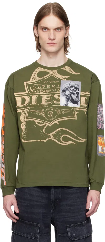 DIESEL GREEN T-BOXT-LS-SLITS-R5 T-SHIRT