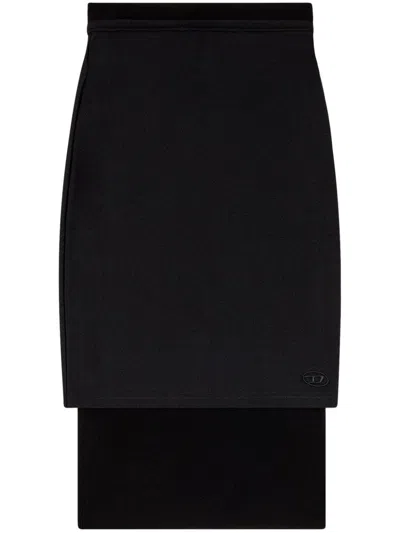 DIESEL DIESEL HIGH-WAISTED BLACK EMBROIDERED OVERSKIRT