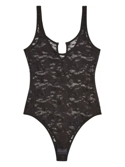 DIESEL LOGO-PLAQUE LACE BODYSUIT