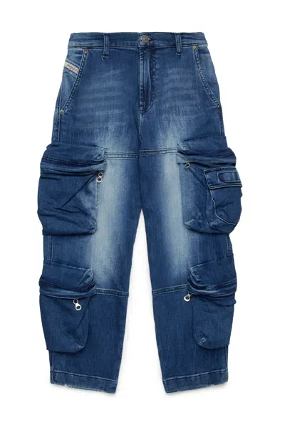 DIESEL MEDIUM BLUE STRAIGHT JEANS WITH RIPS