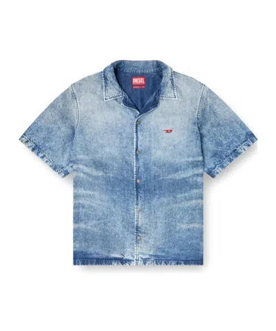 DIESEL DIESEL D-NABIL-FSG DISTRESSED DENIM BOWLING SHIRT