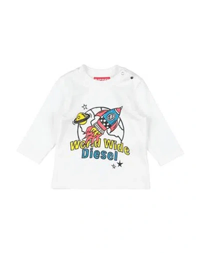 DIESEL DIESEL NEWBORN BOY T-SHIRT WHITE SIZE 3 COTTON, ELASTANE