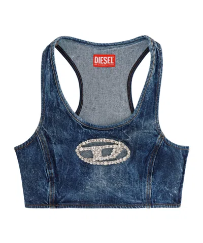 DIESEL DIESEL OVAL-D LOGO EMBELLISHED CROPPED TOP
