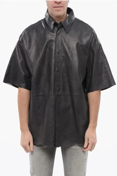 DIESEL RED TAG Leather Short-Sleeve Overshirt S-EMIN-LTH with Snap