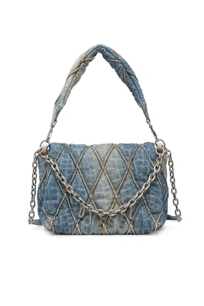 DIESEL SHOULDER BAG IN SNAKE-PRINT QUILTED DENIM