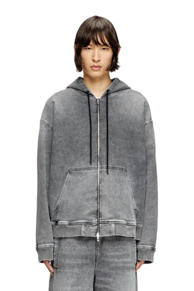 DIESEL ZIP-UP HOODIE IN MARBLED TRACK DENIM