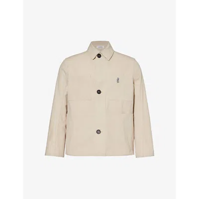 DIOMENE DIOMENE MEN'S RAW LINEN PATCH-POCKET BRAND-EMBROIDERED REGULAR-FIT COTTON JACKET