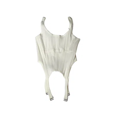 DION LEE DION LEE COMBAT GROSGRAIN TRIMMED RIBBED STRETCH JERSEY TANK IVORY