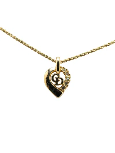 DIOR 2000-2024 GOLD PLATED CD HEART RHINESTONE PENDANT NECKLACE COSTUME NECKLACE