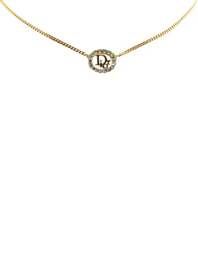 DIOR 2000-2024 GOLD PLATED LOGO RHINESTONE PENDANT NECKLACE COSTUME NECKLACE