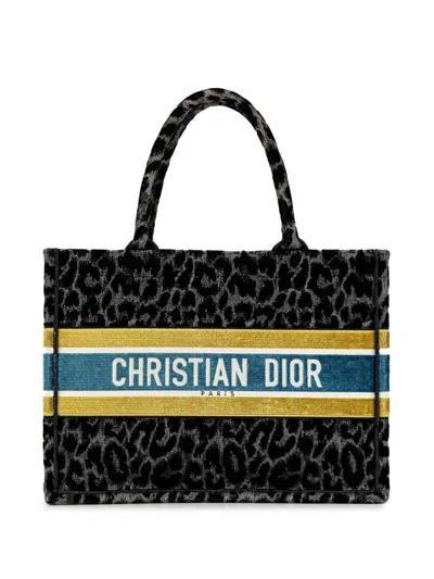 DIOR 2021 MEDIUM EMBROIDERED CANVAS LEOPARD MIZZA BOOK TOTE BAG