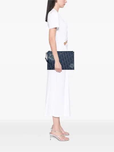 DIOR 2023 OBLIQUE DENIM TEARS A5 FLAT POUCH CLUTCH BAG