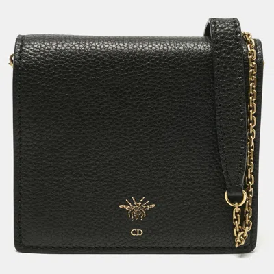 DIOR BLACK LEATHER D BEE WALLET ON CHAIN