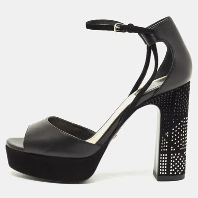 DIOR BLACK LEATHER RAINBOW STELLAR PLATFORM SANDALS SIZE 36