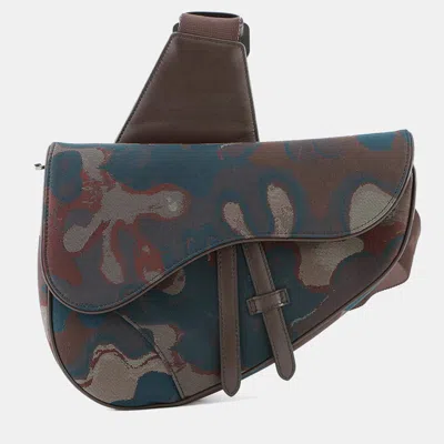 DIOR CAMOUFLAGE SADDLE CROSSBODY BAG BORDEAUX/MARU COLOR CANVAS