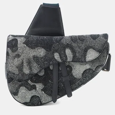 DIOR CAMOUFLAGE SADDLE CROSSBODY BAG NAVY CANVAS