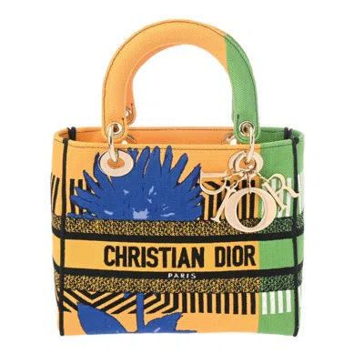 DIOR CHRISTIAN DIOR BLUE GREEN YELLOW CANVAS SHOULDER BAG (PRE-OWNED)