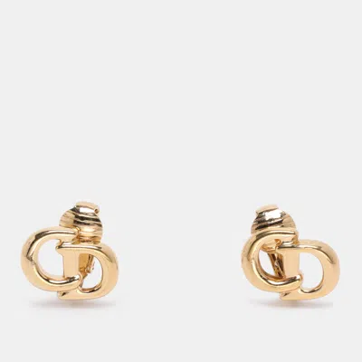DIOR GOLD TONE CD LOGO CLIP ON EARRINGS