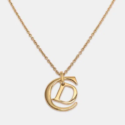 DIOR GOLD TONE CD LOGO PENDANT NECKLACE
