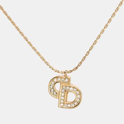 DIOR GOLD TONE RHINESTONE CD PENDANT NECKLACE