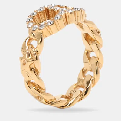 DIOR GOLD TONE RHINESTONE CLAIRE DE LUNE CHAIN RING