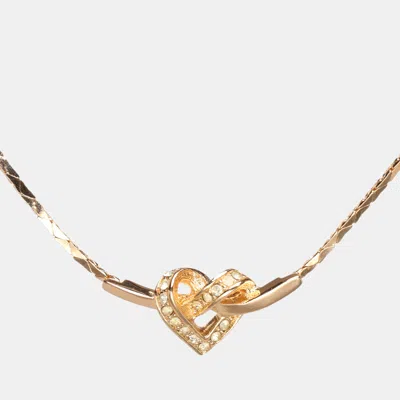 DIOR GOLD TONE RHINESTONE HEART PENDANT NECKLACE
